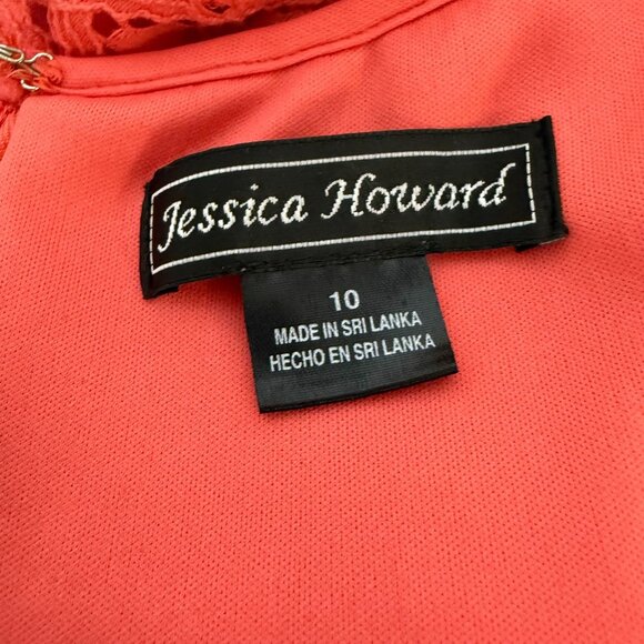 Jessica Howard Sleeveless Coral Dress Lace Overlay A Line Size 10 Cruise Fashion - Picture 5 of 16